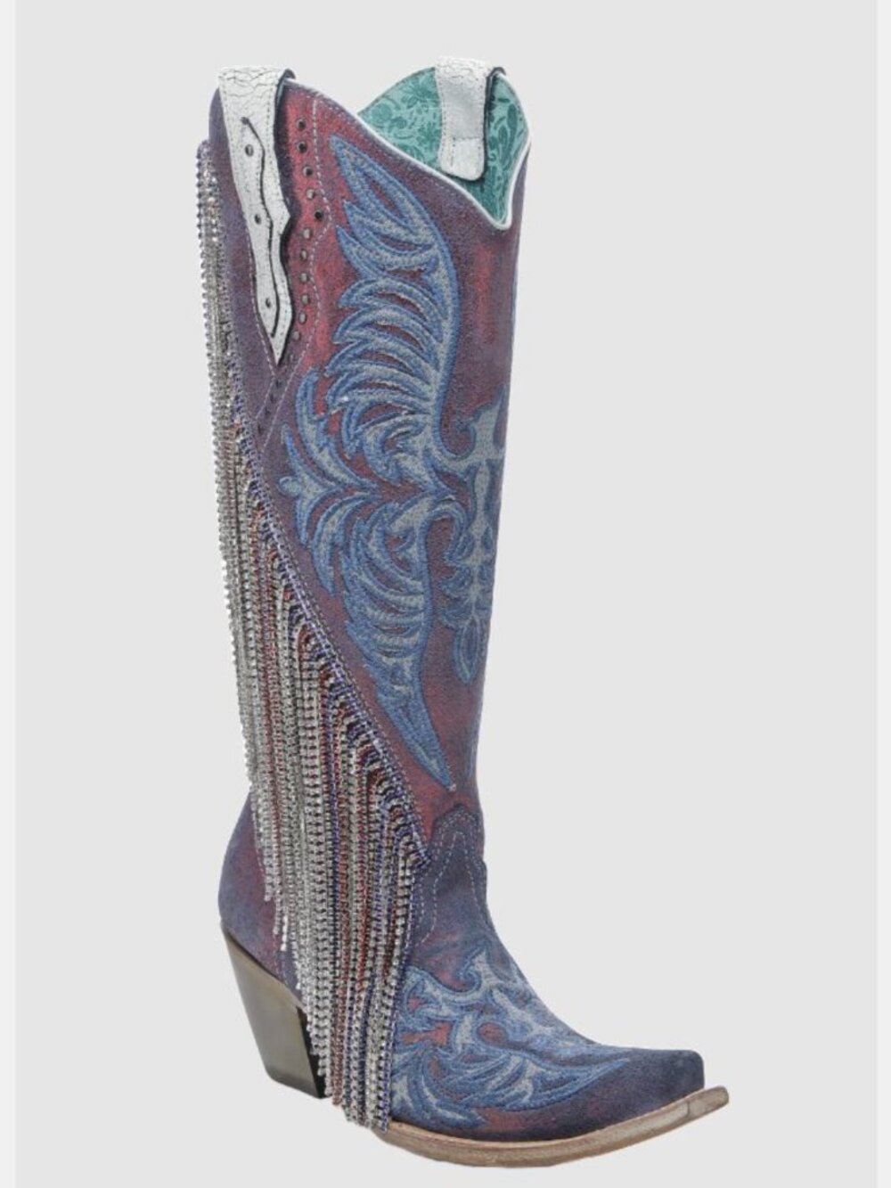 Corral Women's Chameleon Effect Rhinestone Fringe Tall Western Boots Snip Toe - Picture 3 of 5